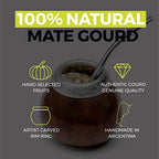 BALIBETOV Yerba Mate Gourd Set (Original Natural Handmade Yerba Mate Cup Argentina) - Includes Mate Tea Cup, Bombilla (Mate Straw) and Clean Brush - Classic Mate Cup and Bombilla (Dark Brown)