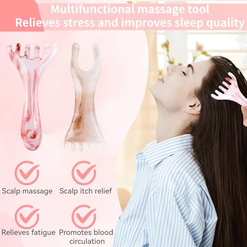 2 Pcs Head Massager Scalp Massager Tool, Six Claw Massage Comb, Multi-Functional Manual Gua Sha Tools Therapy Comb for Relieve Fatigue and Relax the Body（Amber,Gray）