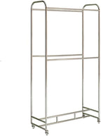 XPLKQXE Movable Stainless Steel Fabric Sample Storage Rack, Floor-Standing Curtain/Quilt/Blanket Display Stand, Commercial Textile Retail Store, with Wheels(Silver-2 Layers,120x40x180cm)