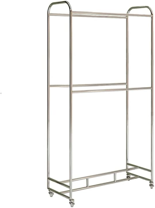 XPLKQXE Movable Stainless Steel Fabric Sample Storage Rack, Floor-Standing Curtain/Quilt/Blanket Display Stand, Commercial Textile Retail Store, with Wheels(Silver-2 Layers,120x40x180cm)