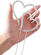 LOVENJOY Gift Boxed Two Hearts One Love Rhinestone Wedding Cake Topper Silver