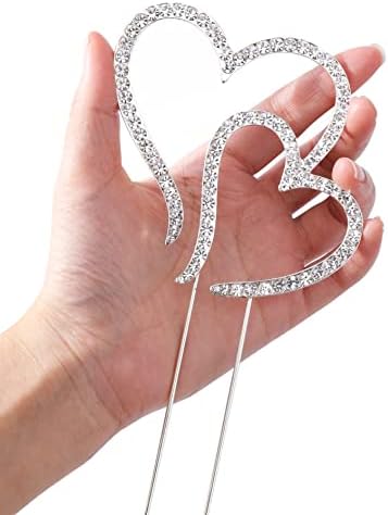 LOVENJOY Gift Boxed Two Hearts One Love Rhinestone Wedding Cake Topper Silver
