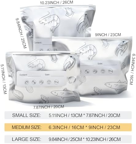 Aluminum Foil Food Storage Bags, Reusable Freezer Bags for Refrigerator, Stand Up Airtight Vacuum Sealer Bags, Heavy Duty Smell Proof Lock Freshness, Perfect for Meat, Vegetables (30, 3 SIZE / 30 PCS)