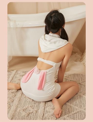 SINROYEE Womens Sexy Bunny Cosplay Costume Anime Lingerie Kawaii Maid Outfit Japanese Cute Bodysuit Hoodie