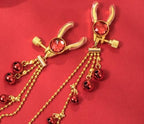 QLXSTM Tassel Rhinestone Nipple Clamps with Multiple Bells and Chains - Adjustable, Non-Piercing Metal Stimulator Nipple Clips Adult Toys, Perfect for Women & Couples (RED)