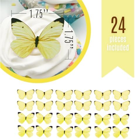 Sugar Robot Edible Butterflies for Cake Decorating - Small Pastel Yellow Butterfly Cake Toppers and Cupcake Toppers - Decoration Made in the USA - Premium Crafted (Yellow)