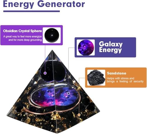 Orgone Pyramid for Positive Energy, Orgonite Obsidian Healing Crystal Pyramids for Reduce Stress Chakra Reiki Healing Meditation Attracts Lucky and Success