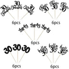 30 Pack 30th Birthday Cupcake Toppers Glitter Thirty Cheers to 30 Cupcake Picks Hello 30 Years Birthday Cupcake Decorations for Happy 30th Birthday Anniversary Party Supplies Black