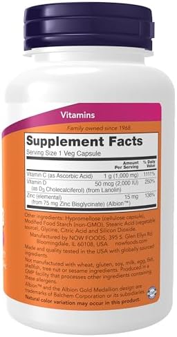 Now Supplements, C-1000 Zinc & D-3, Seasonal Immune Support*, 100 Veg Capsules