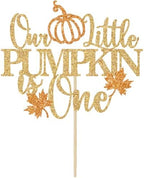 Our Little Pumpkin is One Cake Topper, Pumpkin 1st Birthday Cake Decorations, Fall Halloween Themed 1st Birthday Party Decorations, Gold Glitter