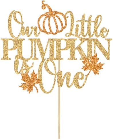 Our Little Pumpkin is One Cake Topper, Pumpkin 1st Birthday Cake Decorations, Fall Halloween Themed 1st Birthday Party Decorations, Gold Glitter