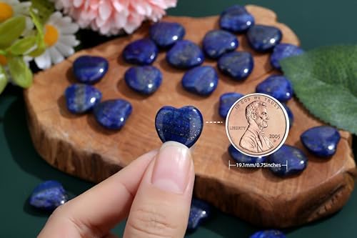 20PCS Lapis Lazuli Stone Crystal Heart Shaped Stones Polished Healing Crystals Natural Cute Pocket Trinket Gemstone Reiki Wholesale Set Balancing Meditation Mothers Day Bulk Gifts for Women