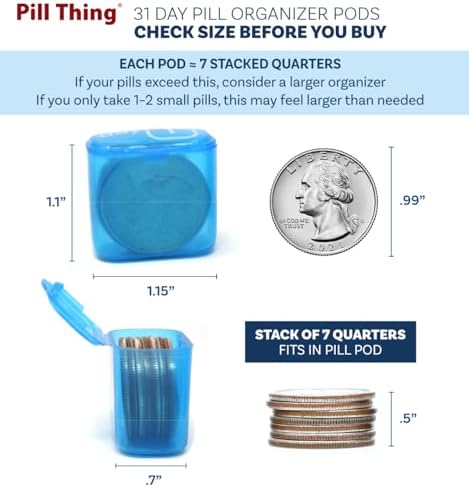 AM/PM 31 Day Monthly Pill Organizer Holder with Removable Medication Pods and Bonus Medical Alert Card - Blue for Morning & Grey for Evening (Blue & Yellow)