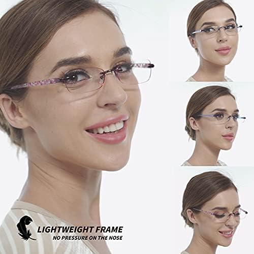 3 Pack Reading Glasses for Women Blue Light Blocking, Anti Eyestrain/UV 400 Filter Readers with Spring Hinge, Lightweight Rimless Tinted Metal Blue Rays Eyeglasses (200)