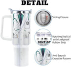 Dentist Tumbler Cup - 40 Oz Mug With Lid, Straw and Handle - Gift For Men and Women