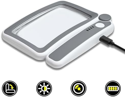 Rechargeable LED Magnifying Glass for Reading Books, Bible & Small Print, 4X Optical-Grade Rectangular Lens with 3 Adjustable Brightness Levels, USB-C Foldable Magnifier Gift for Seniors, Low Vision