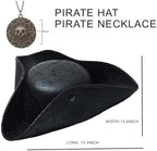 Pirate Hat for Woman Men Pirate Costume Accessories Renaissance Tricorn Hats with Necklace Halloween Adult Costume Accessory