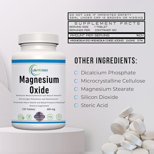 Magnesium 400mg [High Potency] Supplement – Magnesium Oxide for Immune Support, Muscle Recovery, Leg Cramps and Relaxation 120 Tablets
