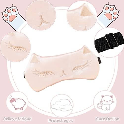 Cute Cat Sleep Mask for Kids, 2 Pack Silk Sleeping Eye Cover Adjustable Mask Night Eyeshade Cover for Girls Boys Women Men Sleep Travel Nap Party Supplies
