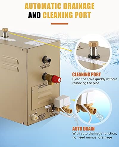 CGOLDENWALL 9KW Commercial Self-Draining Steam Generator Shower System Home Steam Bath Spa Generator 30 min to 12 Hours with Auto Drain 95-131℉ for Suitable Space Heating 9 m³/318 Cubic feet (9KW)
