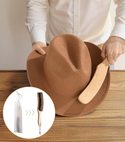 Cowboy Hat Brush, 100% Horsehair Brush for Cleaning, Lint Brush Removes Dust, Pet Hair, Cleaning Kit for Suede, Felt Hats, Wool Coats, Suits, Clothes, Shoes, Furniture, Wood Handle with Storage Bag