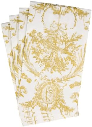 Caspari Romantic Toile Gold Guest Towel Napkins - 15 Per Package