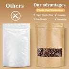MAQIHAN 24 Stand Up Pouches Bags - 7"×10" Resealable Ziplock Kraft Paper Bags with Window Food Packaging Homemade Bagel Bread Cookie Candy Tea Herb Spice Coffee Jerky Dog Treat Small Business