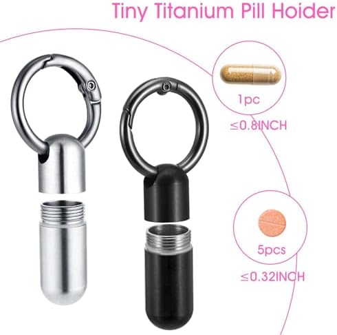 2 PCS Micro Keychain Pill Holder Small Pill Case Waterproof Medicine Organizer Tiny Pills Holder Bottle Portable Container with Keyring for Travel Outdoor Purse Pocket