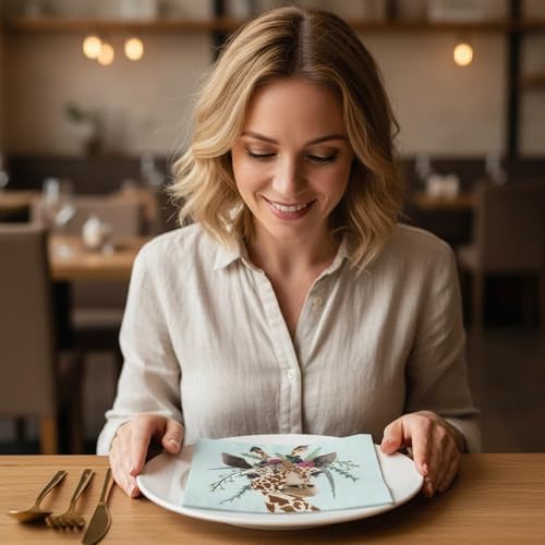 Paper Napkin Cute Animal Dinner Luncheon Napkins Spring Summer Fall Tea Party Holiday Festival Cocktail Beverage Printed Decorative Paper Disposable Napkin (3-Ply, 50-Count) (Giraffe)