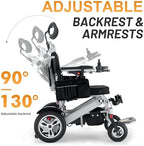 30 Mile Foldable Electric Wheelchair for Adults, Motorized Wheelchair with Sunshade & 100-130° Adjustable Backrest, Dual 300W Motor, Dual 12AH Batteries, Slivery