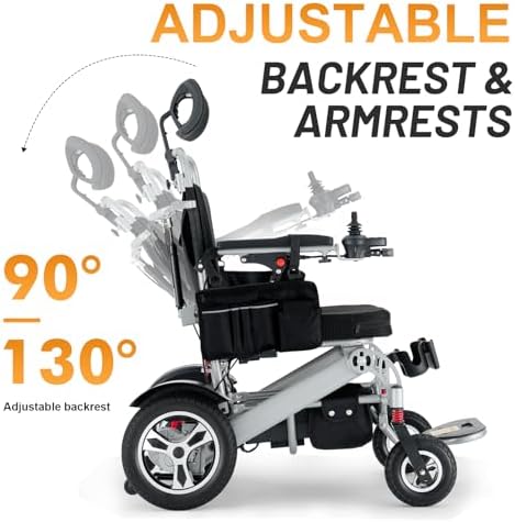 30 Mile Foldable Electric Wheelchair for Adults, Motorized Wheelchair with Sunshade & 100-130° Adjustable Backrest, Dual 300W Motor, Dual 12AH Batteries, Slivery