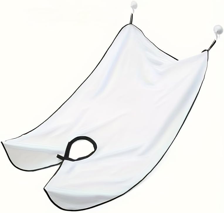 1 pcs Beard Shaving Apron for Men Barber Hair Catcher Cape, Leak-Proof Adjustable Neck Strap, Waterproof Grooming Cape for Home Salon Barber Shop, White