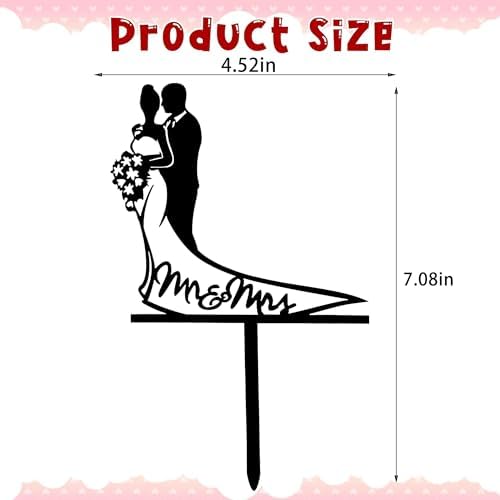 Mr & Mrs Wedding Cake Topper - Black Mirror Acrylic Bride and Groom Cake Decoration for Weddings, Anniversaries, Proposals & Engagement Parties (Style 3)