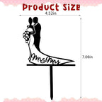 Mr & Mrs Wedding Cake Topper - Black Mirror Acrylic Bride and Groom Cake Decoration for Weddings, Anniversaries, Proposals & Engagement Parties (Style 3)