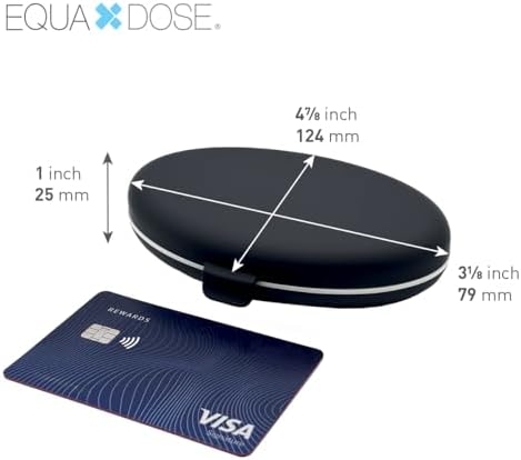 EQUADOSE Oval Compact Pill Case, Portable Organizer with Mirror, Travel Medication Holder with Removable Divider, Small Storage Case for Pills, Vitamins, Earbuds, Jewelry & Daily Essentials, Black