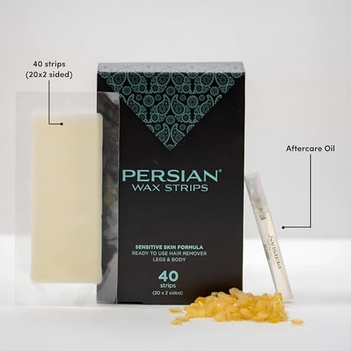 Persian Legs & Body Wax Strips (40 strips), Hair Removal Waxing Strips for Legs, Body, Bikini, Arms, Underarms with After care Oil, Pack of 1 (CSB)