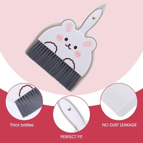 Upgrade Small White Broom and Dustpan Set, Hand Dustpan and Brush Set, Cute White Mini Broom and Dust pan Sets, Little Dust Pan for Home Use Tabletop Debris Cleaning Pet Cages Guinea Pig Cages