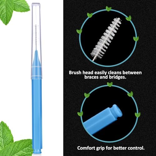 Patelai 100 Pieces Braces Dental Brush for Cleaner Interdental Toothpick Dental Tooth Flossing Head Oral Hygiene Flosser Toothpick Cleaners Tooth Tool(Blue,Proper Size)