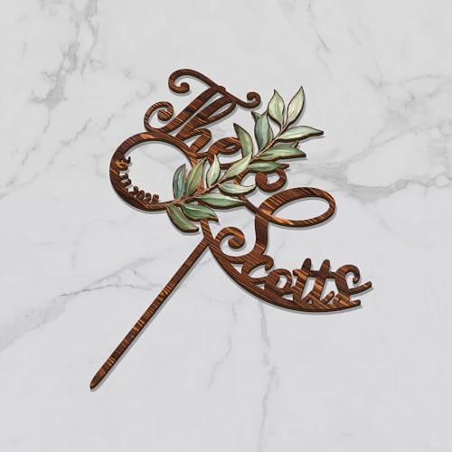 Personalized Last Name Wedding Cake Topper Custom Rustic Wedding Cake Decoration (Walnut Texture)
