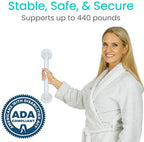 Vive Grab Bar for Showers - Bathroom Antislip Handrail for Seniors, Elderly Assistance Product, Heavy Duty Shower Handles, Handicap Grab Bars, Stainless Steel, Multipurpose, 440 lbs (White)