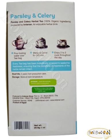 Imtenan Natural Drink Herbal Parsley And Celery Herbal Tea Bags Herbals Herbs Herb Non Gmo No Additives No Artificial Coloring Kosher Halal (18 Bag) امتنان شاى البقدونس و الكرفس حلال