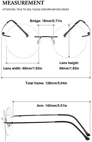 VEVESMUNDO Round Reading Glasses Metal Rimless Titanium Frameless Clear Eyeglasses Readers Blue Light Blocking Glasses
