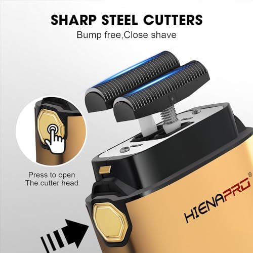 HIENA PRO Foil Shaver for Men Barber, Double Electric Foil Trimmer, Professional Electric Razor, Close Shaver, Cordless Rechargeable with USB, Detachable Design, LED Display, Gold