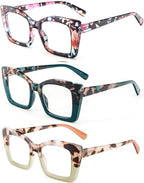 REAVEE Oversized Square Reading Glasses for Women, Blue Light Blocking Large Frame Computer Readers Spring Hinge
