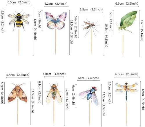 Ercadio 32 Pcs Insect Theme Cupcake Toppers Dragonflies Bees Flies Butterflies Moths Cupcake Pick Decorations for Insect Theme Baby Shower Birthday Party Cake Decorations Supplies