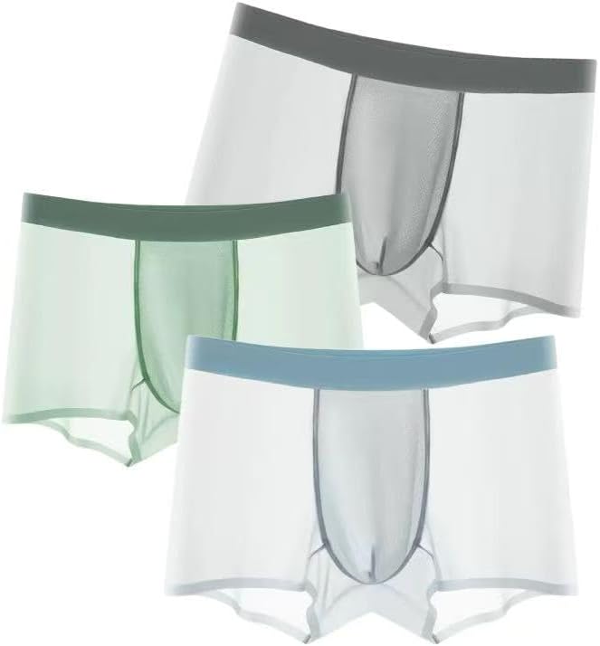 Men's Ice Silk Ultra-Thin Boxer Briefs Panties, Seamless Men Boxer Shorts U Bulge Underwear Breathable Underpants