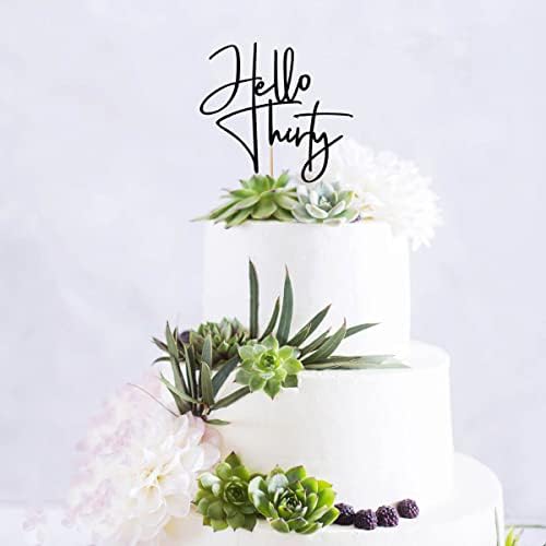 Hello Thirty Cake Topper, Happy 30th Birthday Party Decorations, Black Glitter