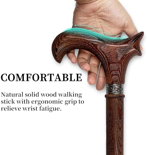 Wooden Walking Stick Cane for Men, Women, & Seniors Handmade Crutches for Adults Single Point Rubber Tip Pimp Canes for Balance & Stability, Ergonomic