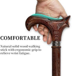 Wooden Walking Stick Cane for Men, Women, & Seniors Handmade Crutches for Adults Single Point Rubber Tip Pimp Canes for Balance & Stability, Ergonomic