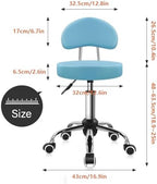 KKTONER Rolling Stool with Mid Back Height Adjustable Chair PU Leather Swivel Chair with Wheels for Office Home Task Drafting Sky Blue